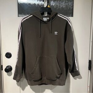 Adidas Dark Brown Hoodie with White Stripes